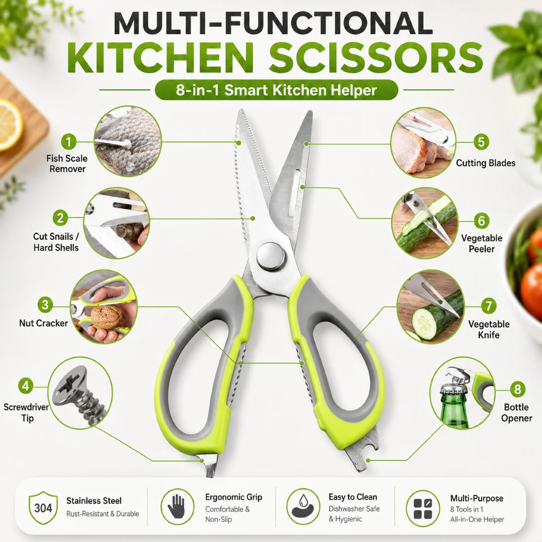 8 In 1 Kitchen Scissors, Multi-Functional kitchen Scissor 1