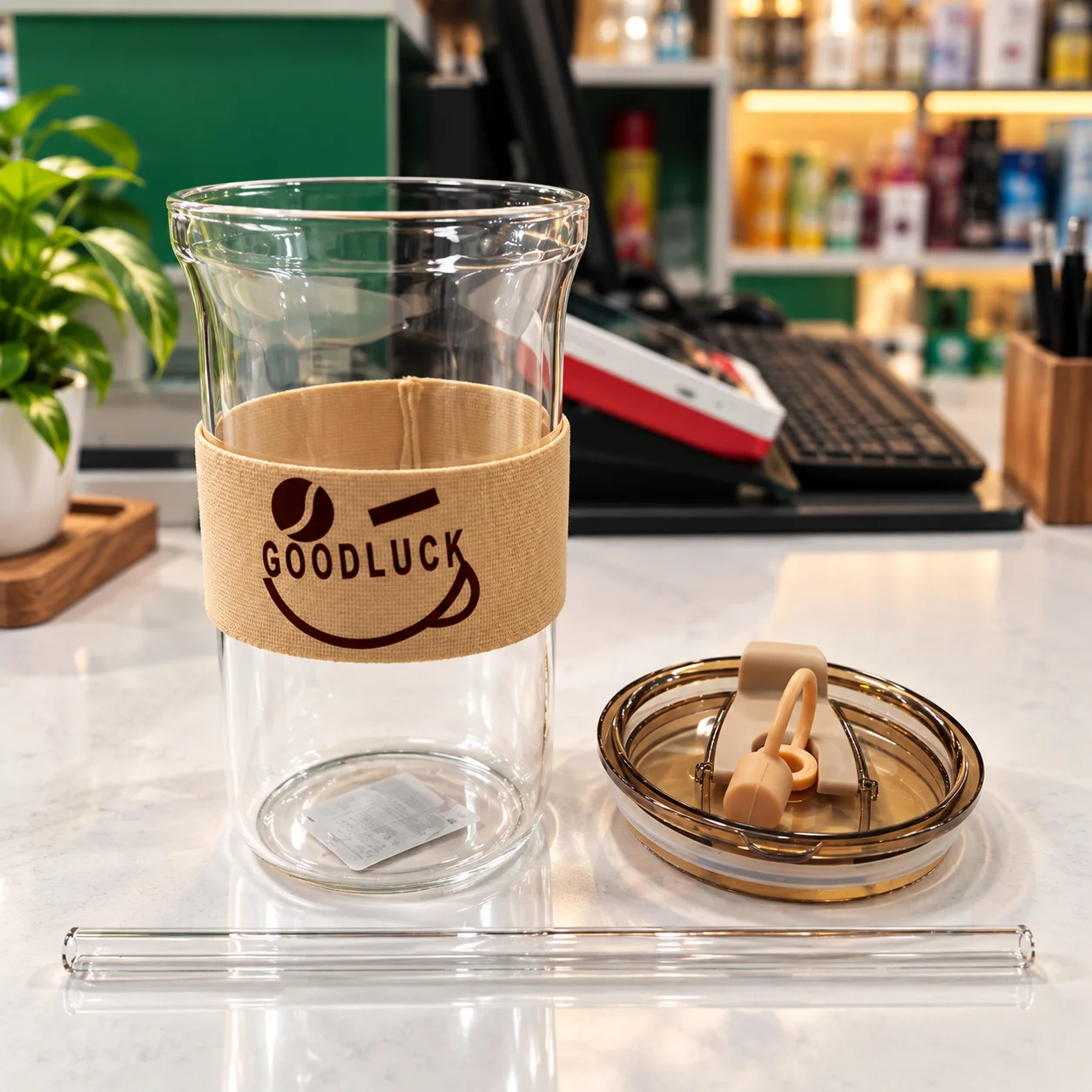 Goodluck 500ml Glass Coffee Tumbler with Straw – Premium Reusable Coffee & Beverage Cup 3