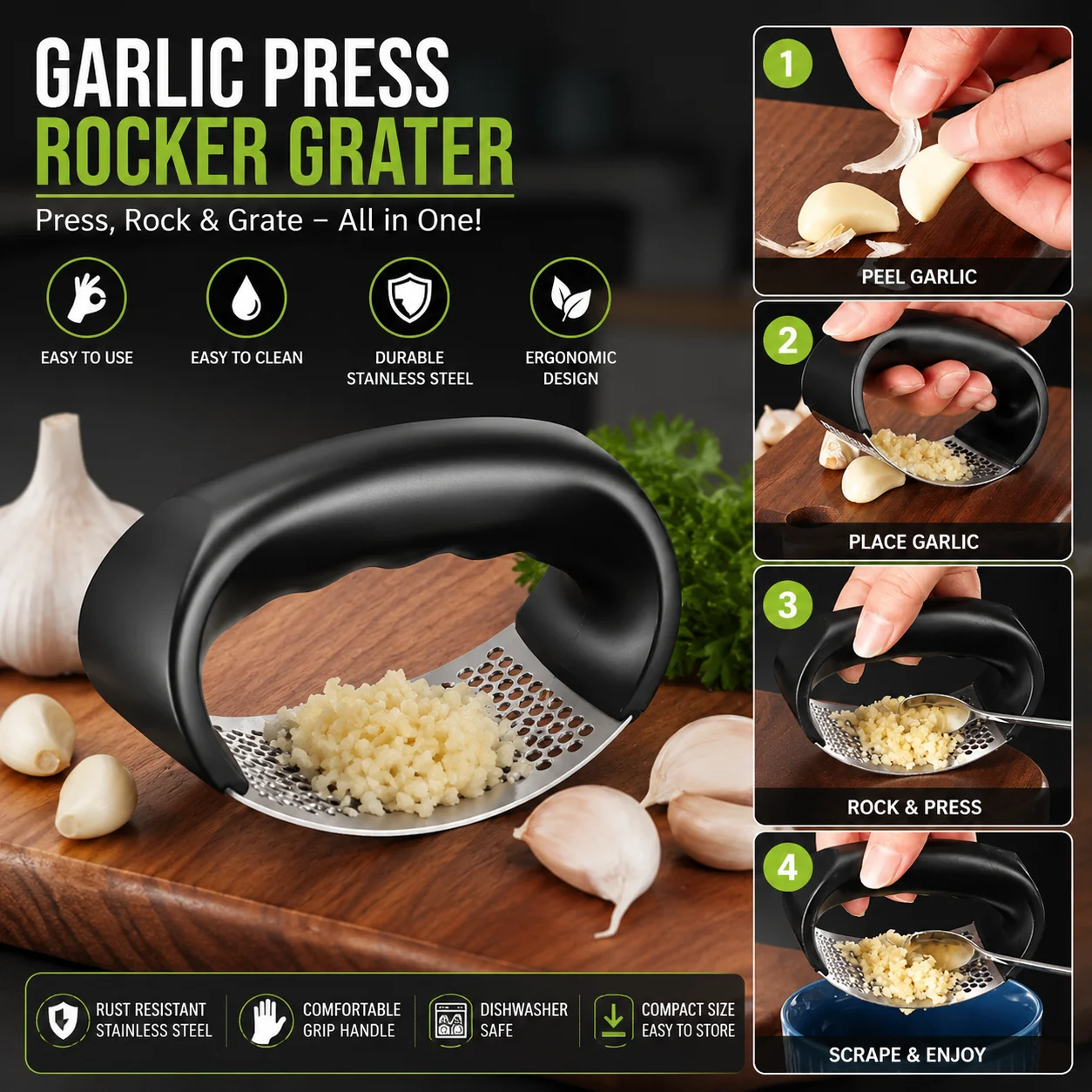 Stainless Steel Garlic Crusher Ginger Mincer Squeezer Press Chopper with Handle Stainless Steel Garlic Crusher Ginger Mincer Squeezer Press Chopper with Handle 2