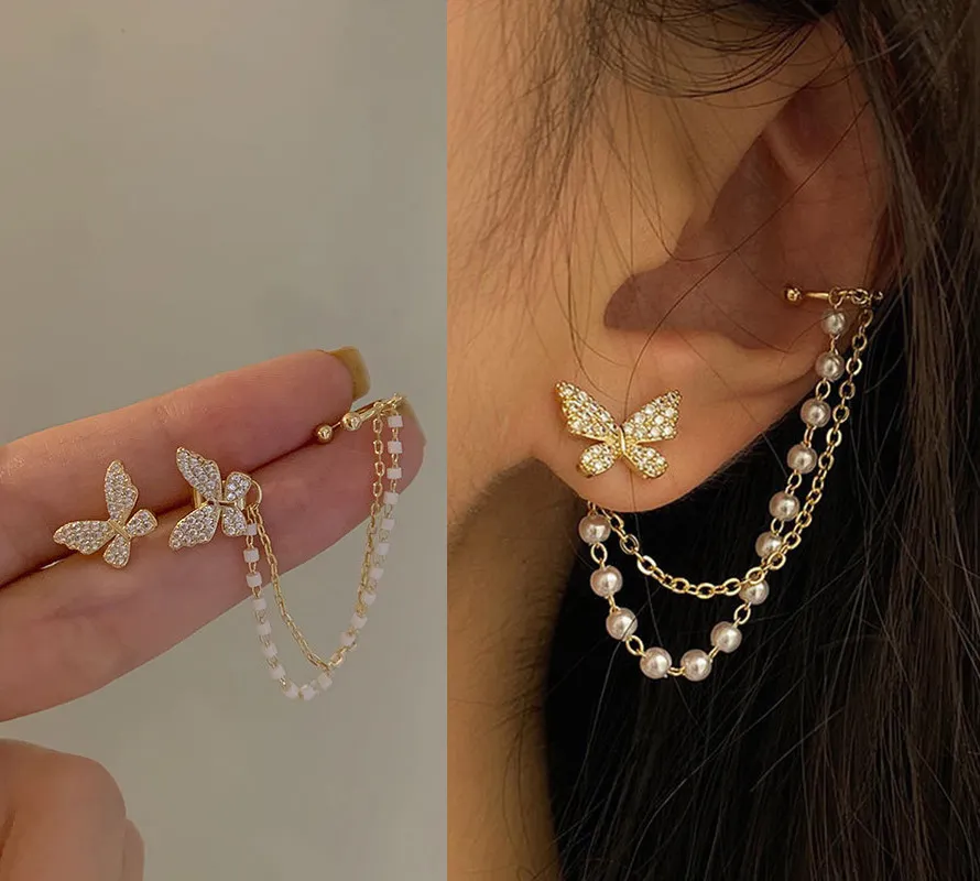 Trendy Korean Elegant Cute Fashionable Rhinestone Butterfly Stud Earrings for Girls Simple Stylish - Pearl Stud Earring for Women Simple New Collection 2