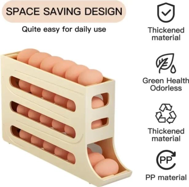 4-Tier Egg Holder for Fridge – Auto-Rolling, Space-Saving Egg Dispenser with Large Capacity (Holds 30 Eggs)𝐒𝐩𝐚𝐜𝐞 𝐒𝐚𝐯𝐢𝐧𝐠 𝐄𝐠𝐠 𝐝𝐢𝐬𝐩𝐞𝐧𝐬𝐞𝐫 2