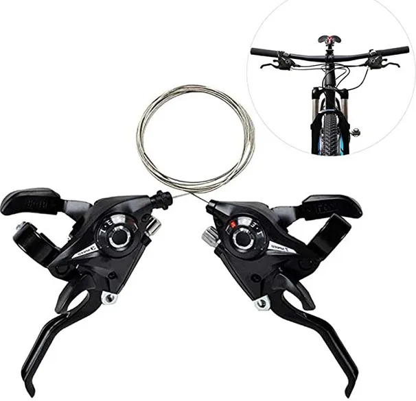 Mountain Bike Brake Lever Bicycle Brake Shifter Set Visible Optical Gear Display Indicator With Brake Cable 3 Speed Left Side And 7 Speed Right Side 3