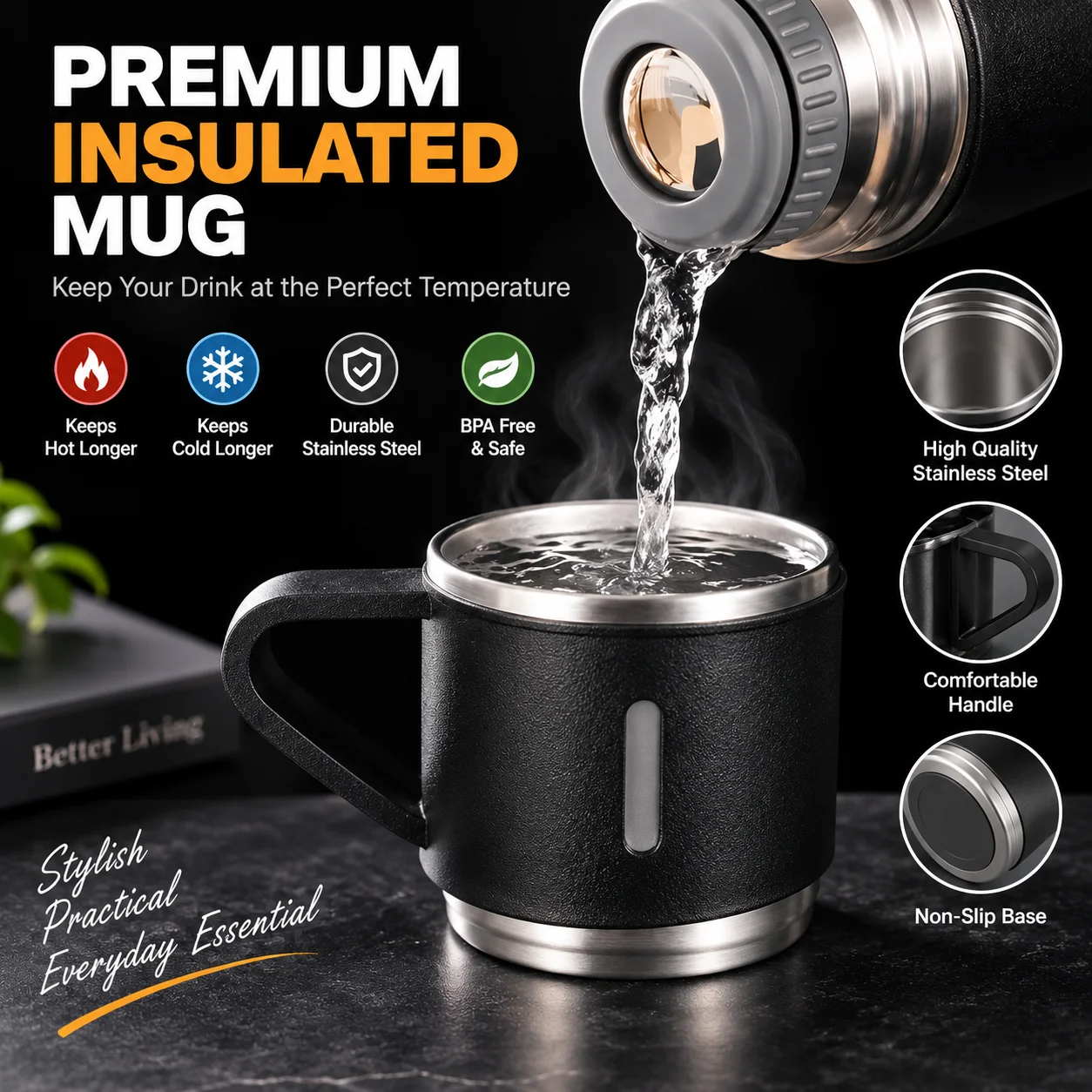 Vacuum Flask Gift Set -Vacuum Flask Set with 3 Cups/ Stainless Steel Vacuum Flask Set/ Coffee Mug/ Tea Mug/ Travel Mug 2