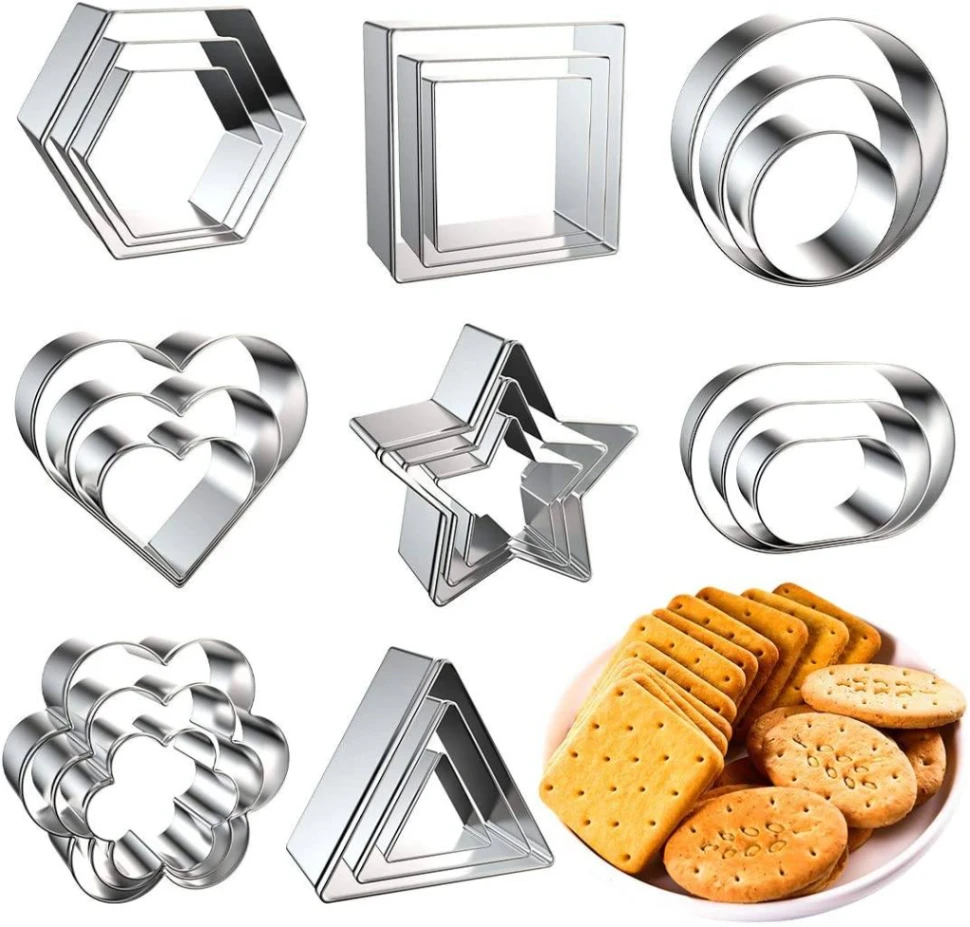 12pcs/Set Stainless Steel Cookie Cutter ( 4 Shapes) Round Heart Star Shape Biscuit Cutters for Kitchen Baking 4