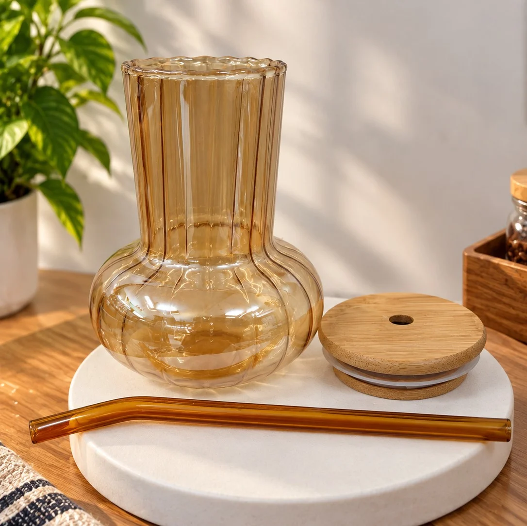 450ml Premium Glass Cup with Wooden Lid & Reusable Glass Straw – Stylish Beverage Tumbler 2