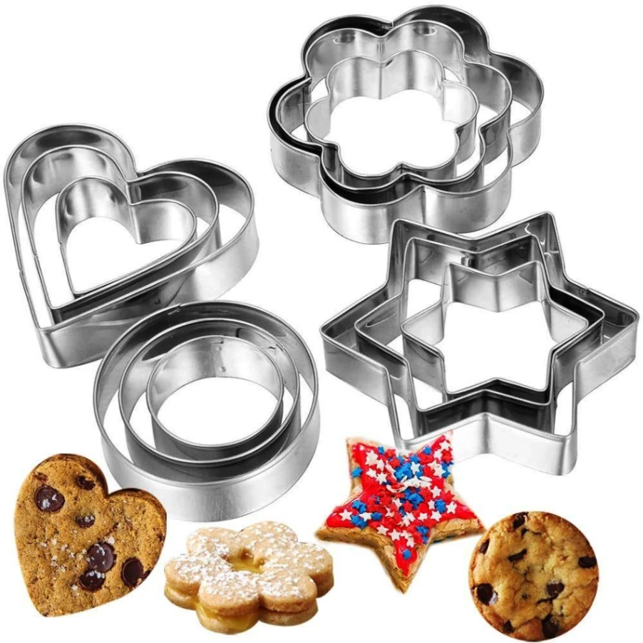 12pcs/Set Stainless Steel Cookie Cutter ( 4 Shapes) Round Heart Star Shape Biscuit Cutters for Kitchen Baking 6