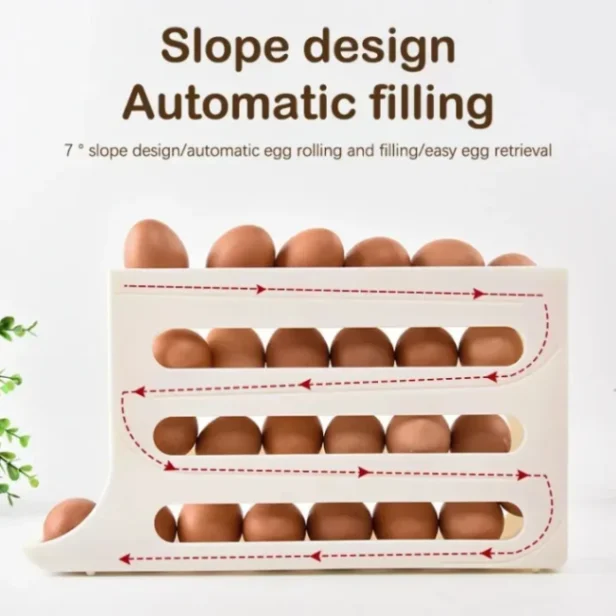 4-Tier Egg Holder for Fridge – Auto-Rolling, Space-Saving Egg Dispenser with Large Capacity (Holds 30 Eggs) 5