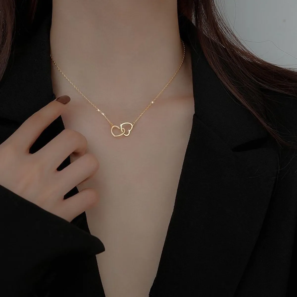dual love pendant necklace female INS net red same model Harajukuki neck chain collar bone 2