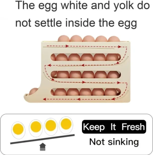 4-Tier Egg Holder for Fridge – Auto-Rolling, Space-Saving Egg Dispenser with Large Capacity (Holds 30 Eggs) 6