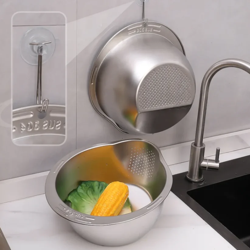 Rice Washer Strainer Bowl Stainless Steel Rice Washing Bowl Rice Sieve Colander Fruit And Vegetable Strainer Kitchen Tools 4