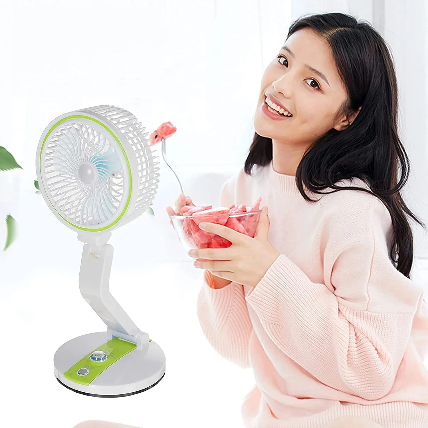 Rechargeable Mini 360 Degree Folding Table Lamp Built In Battery Desktop Fan Desk Light USB Rechargeable Folding Fan with LED Light 2