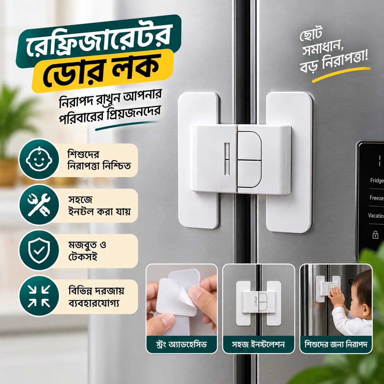 Refrigerator Door Lock, Fridge Door Lock, Multi-function Children Security Protector 2