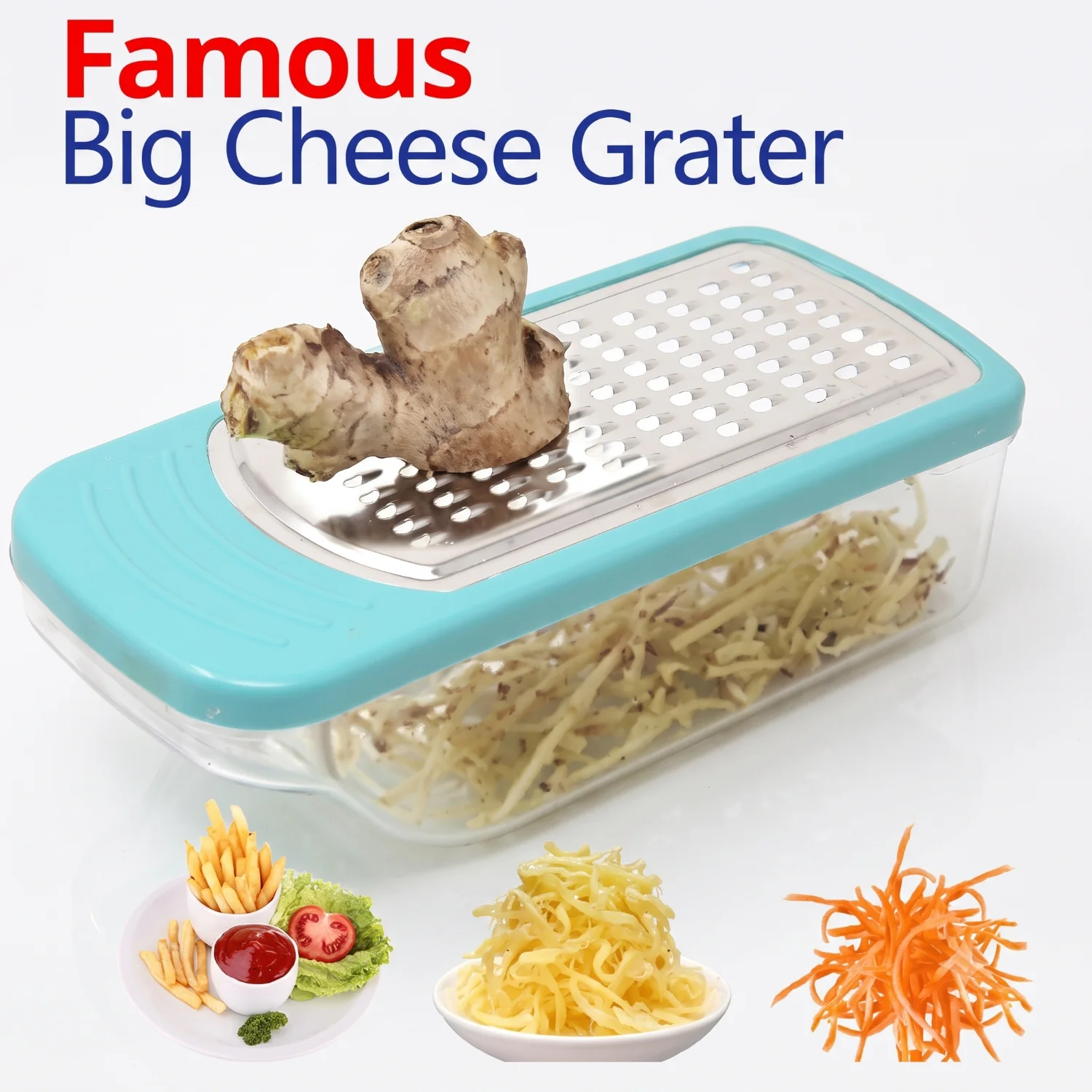 Famous Big Cheese and Vegetable Grater, Unbreakable Plastic With Steel Net 1