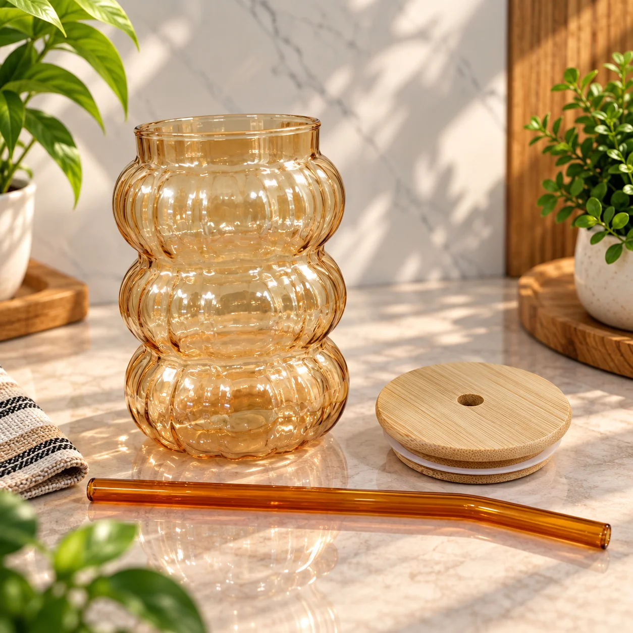 450ml Premium Glass Tumbler with Bamboo Lid & Reusable Glass Straw – Stylish Beverage Cup 2