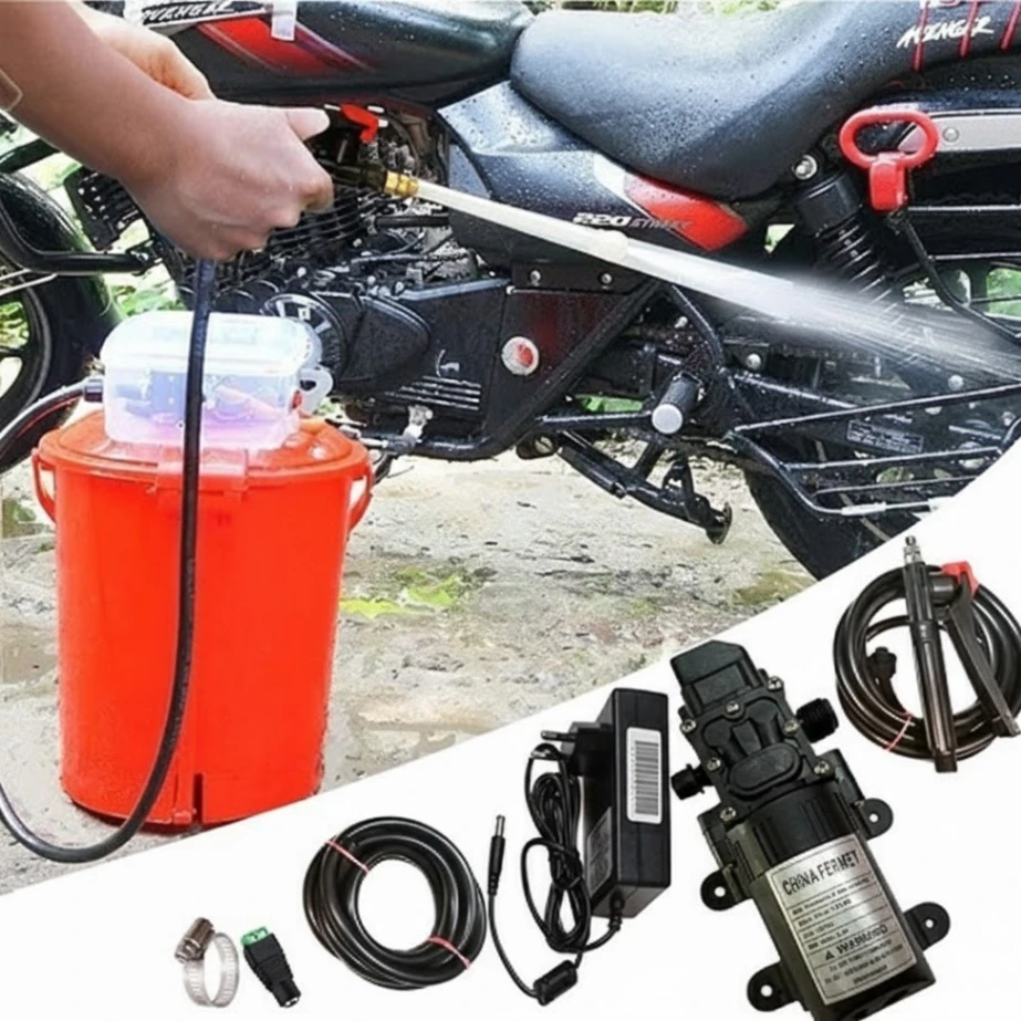 Portable Bike / Car Washer Combo Water Pump Hose Pipe Spray Gun Full Set, Water Pump for Bike Or Car Wash & Garden Irrigation 4