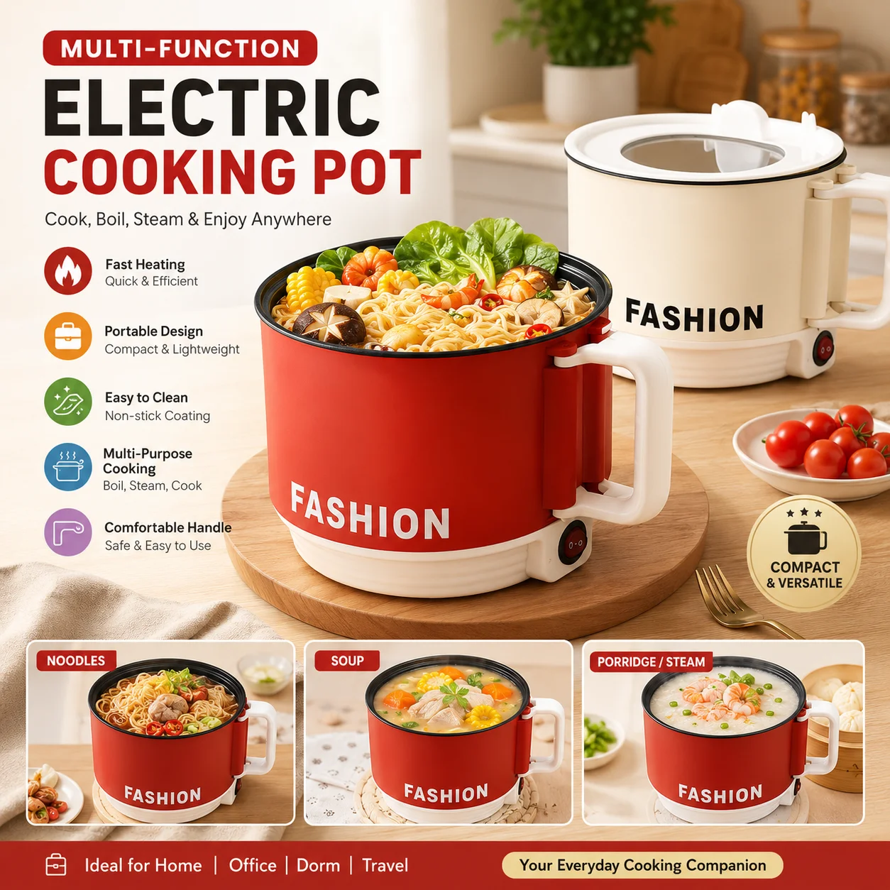 Fashion Electric Cooking Pot (1.6L), Electric Multi Functional Cooker, Mini Rice Cooker 1