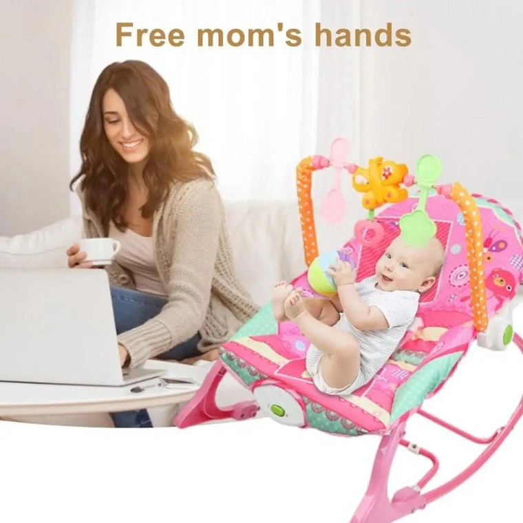 iBaby Infant to Toddler Rocker with Music & Vibration Baby Bouncer- Pink & Blue 5
