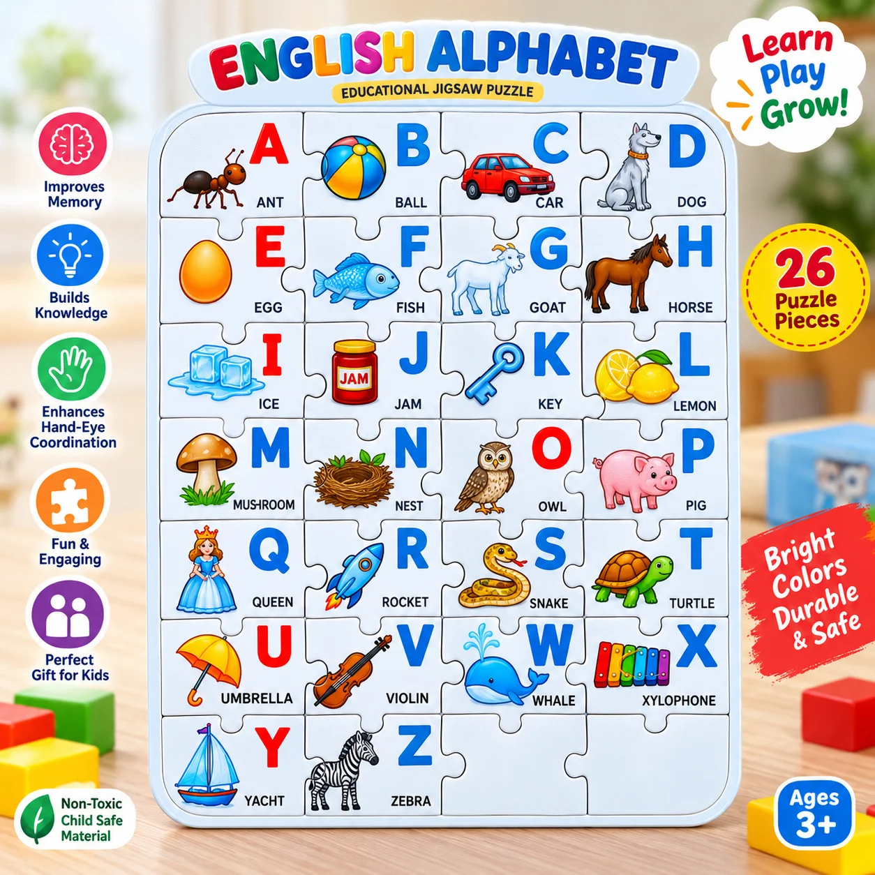 24 Pieces Jigsaw Puzzle English Alphabet ABCD 8x10.8 inch 2