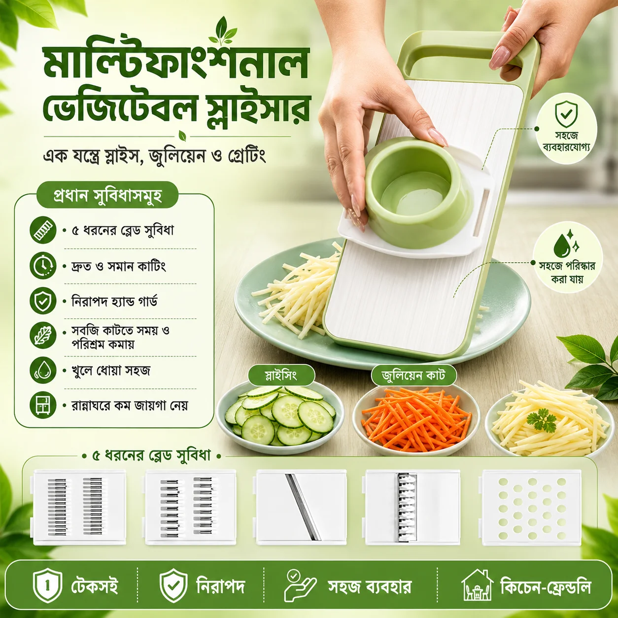 5 in 1 Stainless Steel Vegetable Cutter – Multi Function Slicer, Grater & Chopper for Kitchen 1