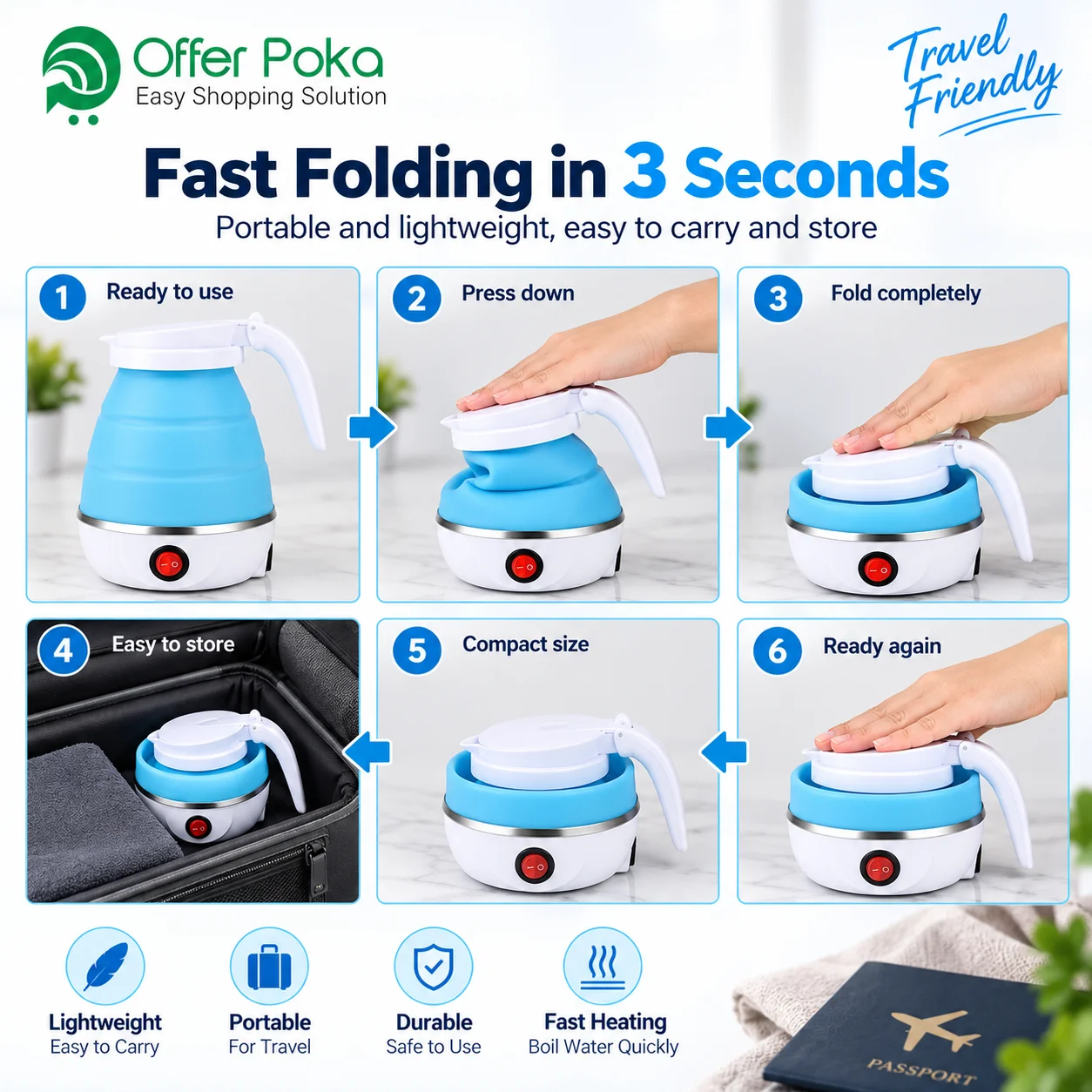 Silicone Foldable Electric Kettle, Portable Mini Electric Kettle for Travel, Electric Water Kettle 4