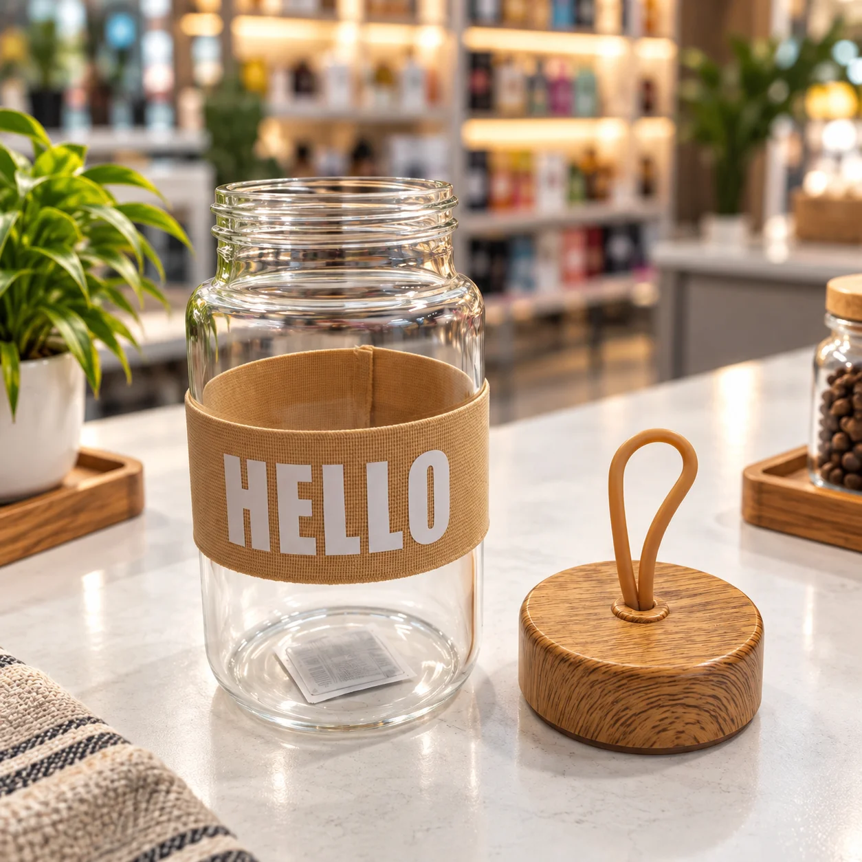 450ml Glass Water Bottle with Wooden Lid & Carry Handle – Reusable Premium Glass Bottle for Water, Juice & Beverages 3
