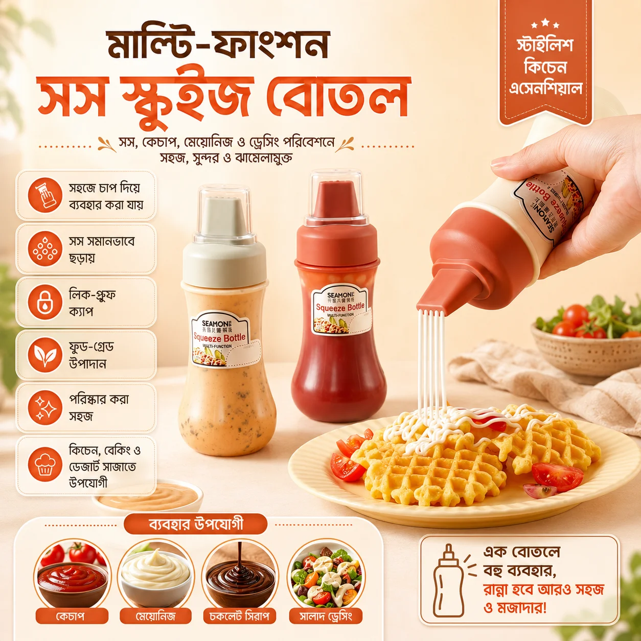 Squeeze Bottle Condiment Bottles Hot Sauce Dispenser Refillable Multipurpose Kitchen Tools 1