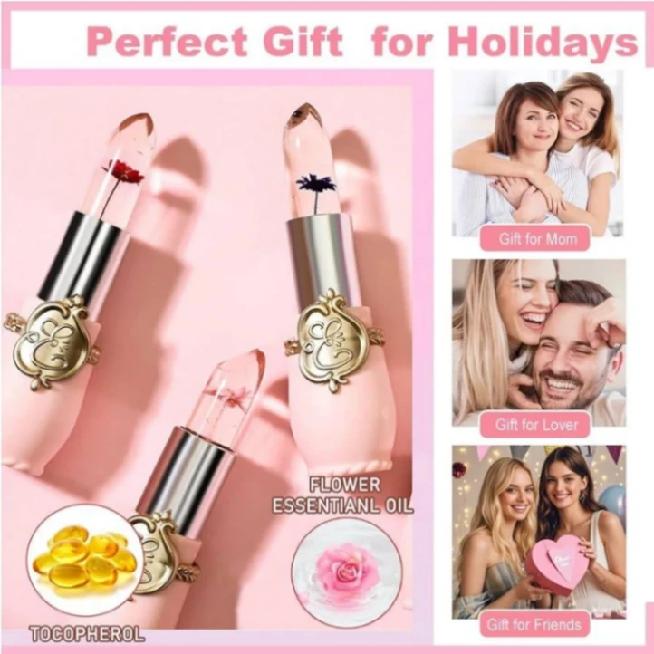 1Pcs Emaymei Transparent Jelly Lipstick, Waterproof Crystal Jelly Lipstick with Flower Inside 3
