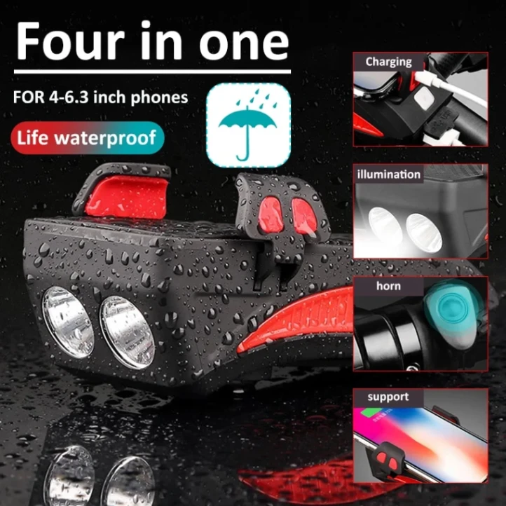 4 in 1 Bicycle USB Rechargeable Led Bicycle Light with Horn and Mobile Holder With PowerBank 3