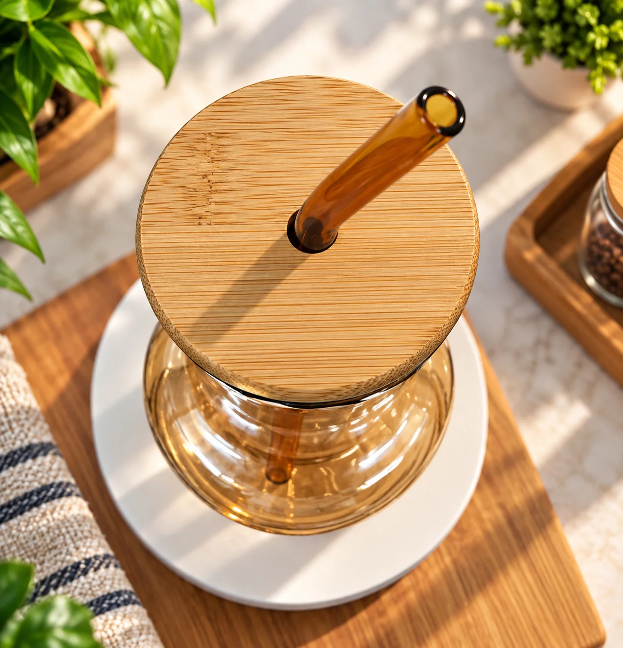 450ml Premium Glass Cup with Wooden Lid & Reusable Glass Straw – Stylish Beverage Tumbler 3