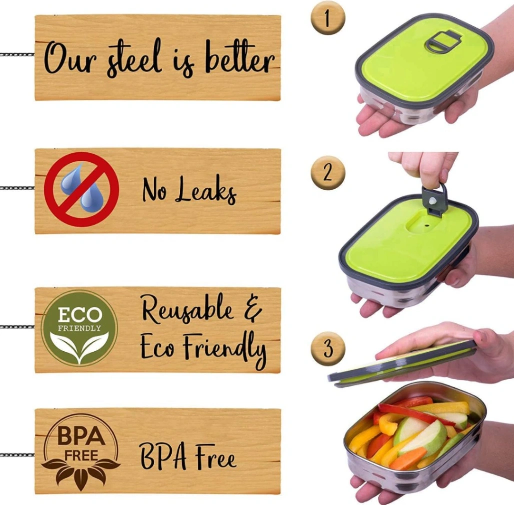 350ml Rectangle Stainless Steel Food Container/Lunch Box 1 pcs 5