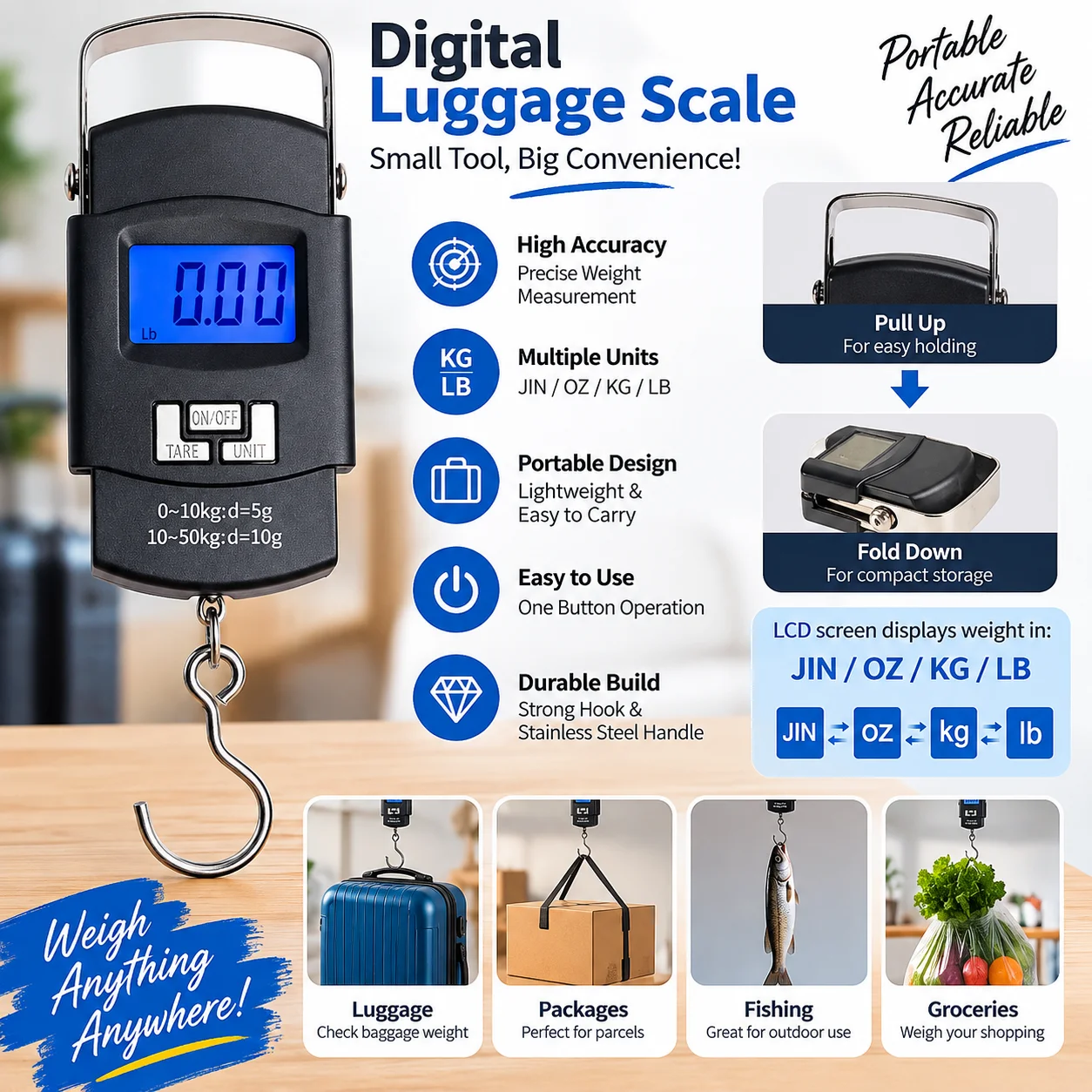 Digital Hanging Weight Scale Portable Hanging Electronic Hook Scale 3