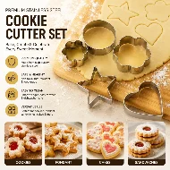 12pcs/Set Stainless Steel Cookie Cutter ( 4 Shapes) Round Heart Star Shape Biscuit Cutters for Kitchen Baking