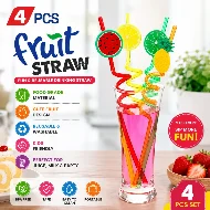4Pcs Straw for Kids & Party Decoration Colorful Fruit Style Straw/Reusable Straws Smoothie Drinking Straws for Milkshakes