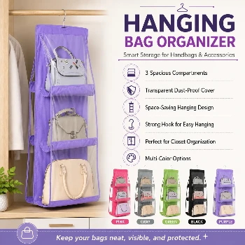 6 Pocket Hanging Organizer, Dust-Proof Storage Bag Holder, Hanging Handbag Organizer