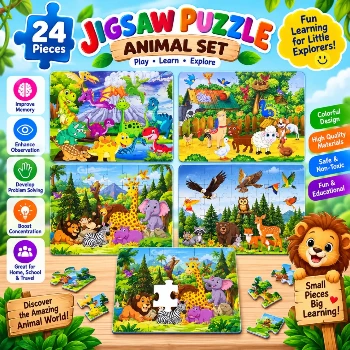 24 Piece Kids Jigsaw Puzzle Animal Set 8 x 10.8 Inch - Puzzle Toy For Kids