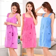 Women Bath Towels, Wearable Dress Beach Adults Bath Gown SPA Sling Robes Home Nightwear Microfiber Women Bathrobe