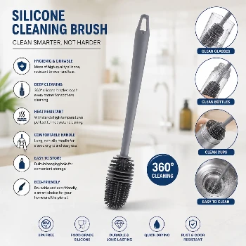 Silicone Bottle Cleaning Brush Bottle Cleaner for Washing Baby Bottles Handle Brush