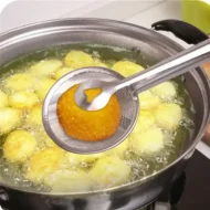 Stainless Steel Filter Spoon with Clip Food Kitchen Oil-Frying Multi-Functional BBQ Filter Clamp Strainer Kitchen Tools (Oil Filter Tongs)