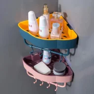 Bathroom Corner Shelf 4 Hook, Wall-Mounted Kitchen Bathroom Triangle Storage Rack