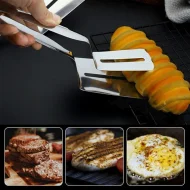 Stainless Steel Food Tongs, Barbecue Clip Frying Steak Fried Bread Egg Fried Fish Non-Stick Grill Tongs BBQ Kitchen Accessories