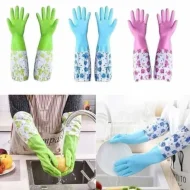 PVC Kitchen Gloves 2Pcs, Silicone Dish Washing Kitchen Hand Gloves - Multicolor