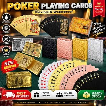 Gold Premium Poker Card Waterproof Plastic Foil Luxury Poker Card Playing Cards Game - Golden Silver Black PET Card Tash Play Card 54 Pcs Colourful