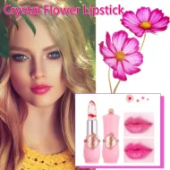 1Pcs Emaymei Transparent Jelly Lipstick, Waterproof Crystal Jelly Lipstick with Flower Inside