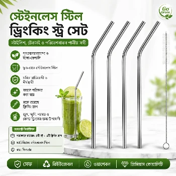 4 Pcs Reusable Stainless Steel Drinking Straw with Cleaner Brush