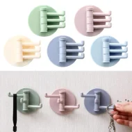 1Pcs Self Adhesive Wall Door Key Holder, 180° Rotation 3in1 Hook Key Holder,