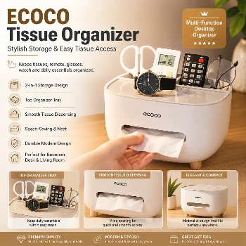 Ecoco Tissue Box, PVC Tissue Box, Multifunctional Box, Pen Holder, Remote Control, Tissue Holder, Storage Box, Cosmetic Tissue Box