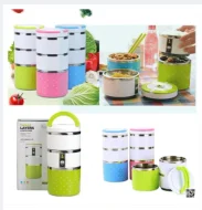 2 Layer Thermal Lunch Box, Stainless Steel Insulated Box, Leakproof Food Storage Container with Double Handles
