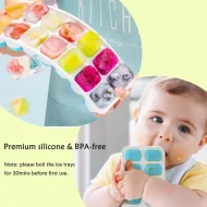 Silicone Ice Cube 14 Trays with Lid with Easy Release & Durability, Stackable & Bpa Free Ice Tray for Drinks, Fruit, Yogurt, Cocktail, Flexible Ice Trays for Freezer