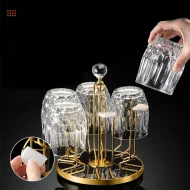 360 Degree Rotating Dining Table Glass holder Rack, Golden Metal Stainless Steel Glass Stand