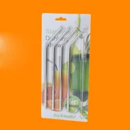 4 Pcs Reusable Stainless Steel Drinking Straw with Cleaner Brush